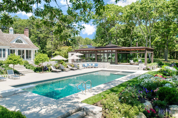 Side view of swimming pool and lanai